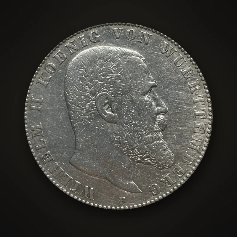 5 Mark Silber Württemberg 1900, Vorderseite: Kopf König Wilhelms II.